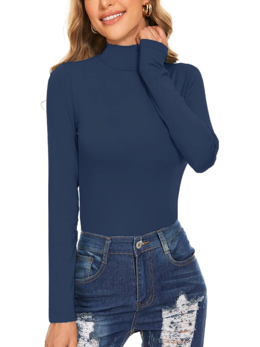 Women's Long Sleeve Mock Turtleneck Tops Casual Under Layer Pullover Shirts